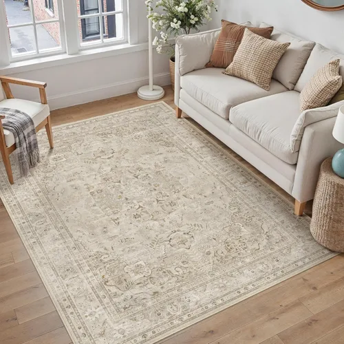 Vista 69 de PureCozy Alfombra de área beige de 2 x 3 pulgadas, lavable, vintage, pequeña, para entrada, cocina, suave, retro, floral, de pelo bajo, tapete
