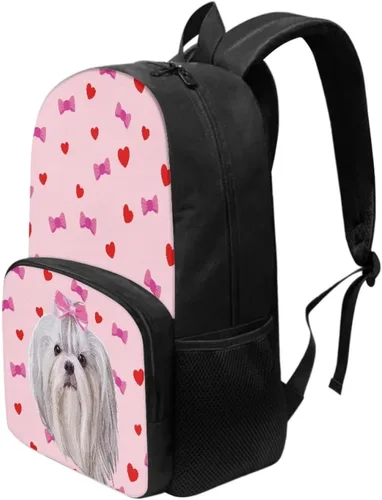 Vista 3 de AmzPrint Mochila para niñas y gatos para niños de 17 pulgadas, escuela primaria secundaria, bolsa escolar de gato atigrado (morado), Shih Tzu