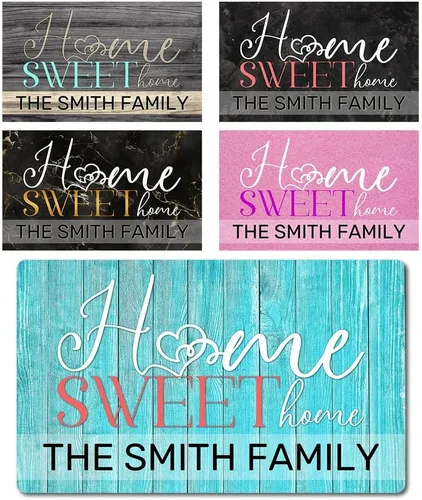Vista 4 de Tapetes para puerta – Tapete vintage personalizado de bienvenida para el hogar, nombre de familia, perfil bajo, tapete personalizado para puerta