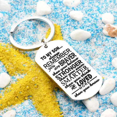 Vista 5 de Llavero de Hijo para hombre y niño regalo para mi hijo You are Braver Stronger Smarter than you think acero inoxidable