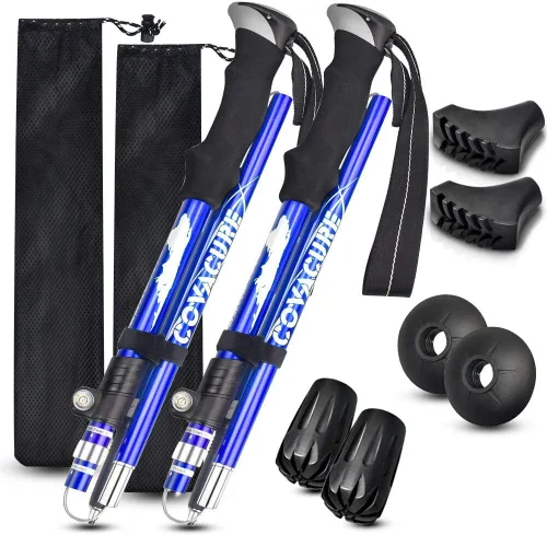 Vista 8 de Covacure Bastones de senderismo plegables de aluminio ligero 7075 bastones Negro (39.4-47.2 in)