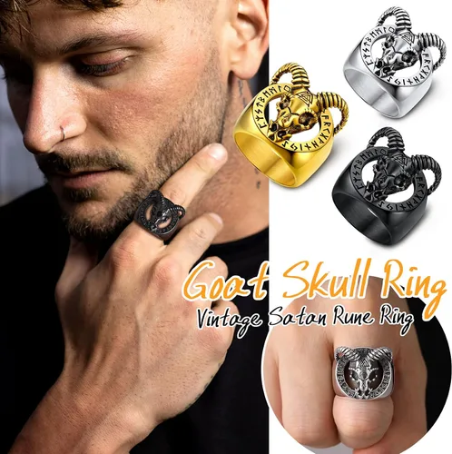 Vista 4 de U7 Men's Punk Ring Stainless Steel Black Gold Color Signet Ring, Cool Costume Rings -with Gift Box