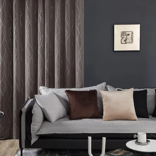 Vista 5 de Deconovo - Cortinas opacas con diseño de líneas onduladas y lunares, para dormitorio y sala de estar.