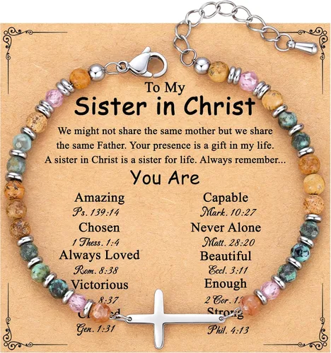 Vista 38 de TONY & SANDY Pulsera de cruz cristiana para mujer, regalo de San Valentín para ella, regalo de confirmación de bautismo, Pascua, regalo único