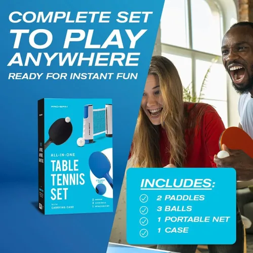 Vista 2 de PRO-SPIN Portable Ping Pong Set with Retractable Ping Pong Net for Any Table, All-in-One Table Tennis Set with Ping Pong Paddles, Balls & Case