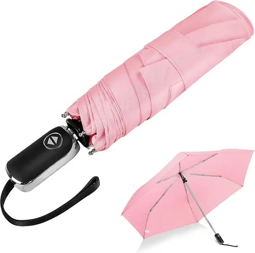 Vista 73 de LEAGERA Paraguas de viaje compacto para bolso, mango plano, impermeable para lluvia ligera
