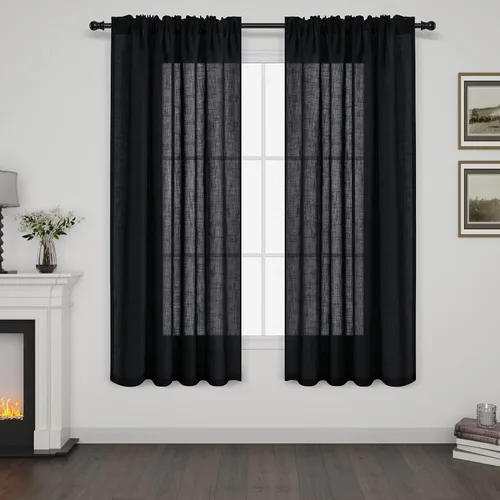 Vista 106 de Cortinas de lino verde aguamarina de 84 pulgadas de largo, juego de 2 paneles semitransparentes con bolsillo para barra para comedor, decoración