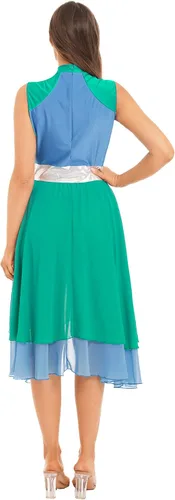 Vista 5 de JanJean Vestido de baile lírico para mujer, bloque de color, gasa, patchwork, perforación, vestido de alabanza