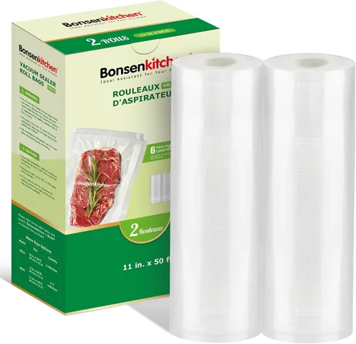 Vista 8 de Bolsas de sellado al vacío Bonsenkitchen, 6 paquetes de 3 rollos de 27,94 cm x 6,10 m + 3 rollos de 20,32 cm x 6,10 m, rollos de bolsas de grado