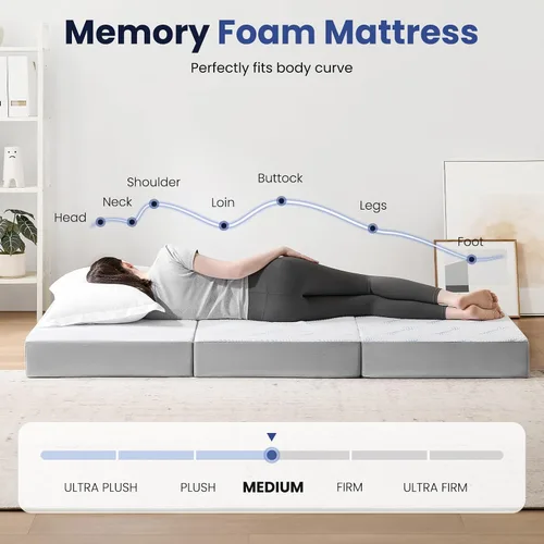 Vista 6 de Colchón plegable tamaño matrimonial, colchón plegable de espuma viscoelástica de 3 pulgadas, sofá cama plegable con funda transpirable y lavable