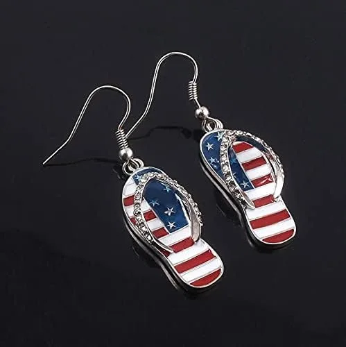 Vista 7 de Aretes patrióticos de bandera estadounidense, aretes colgantes para el día de la independencia, regalo de joyería para mujeres y niñas