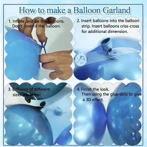 Vista 7 de Kit de arco de guirnalda de globos azules para cumpleaños de niño de Felice Arts con diferentes tamaños de globos metálicos macarrón azul pastel