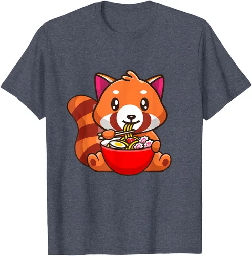 Vista 47 de Camiseta Kawaii Anime Red Panda Eating Ramen Noodles, Negro, S