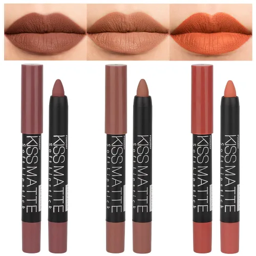 Vista 12 de evpct 3 piezas de lápiz crayón delineador de labios mate metálico rosa natural ligera y lápiz labial Set de larga duración impermeable que coincide