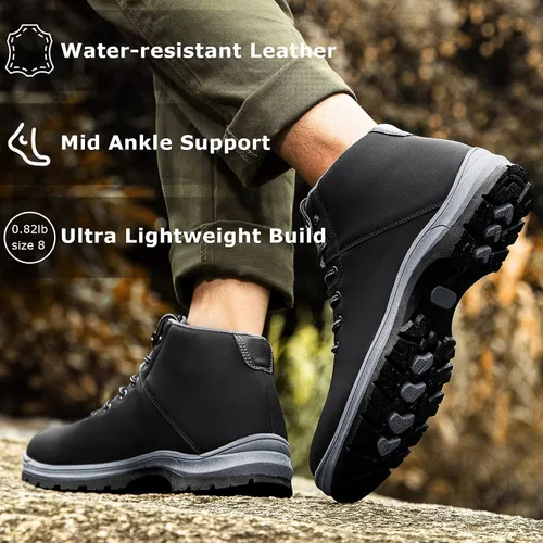 Vista 6 de Botas de senderismo ligeras para hombre, resistentes al agua, de tobillo medio, para trabajo, casual, senderismo, senderismo, exteriores