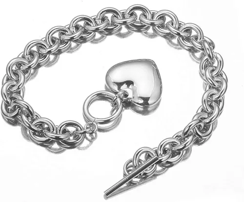 Vista 5 de Juego de collar y pulsera con dije de corazón, collar y cadena de acero inoxidable dorado y plateado con dije de corazón con cierre de palanca