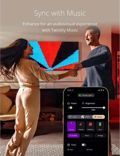 Vista 6 de Panel Maestro Cuadros Twinkly, Panel LED RGB, Incluye 1 Panel Principal y Fuente de Alimentación USB-C, Compatible con HomeKit, Alexa y Google Home