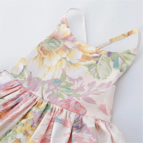 Vista 4 de Vestido de bebé de algodón casual de verano floral vintage para niñas