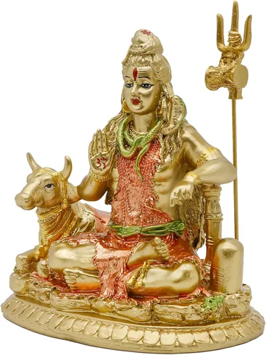 Vista 8 de Estatua de vaca hindú Dios Señor Shiva y Nandi - Escultura de ídolo de resina India Murti Shiva con Tridente Indio Casa Oficina Mandir Diwali Pooja