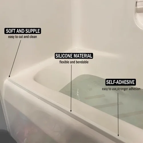 Vista 7 de Barrera de agua para umbral de ducha, barrera impermeable de silicona autoadhesiva para baño y cocina, ducha, protección de agua para separación Gris