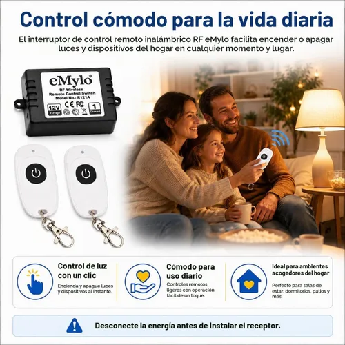 Vista 2 de Interruptor de relé RF inteligente eMylo Interruptor de control remoto inalámbrico DC 12V Módulo momentáneo de un canal 433Mhz receptor de relé