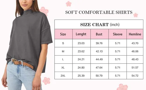 Vista 5 de Womens Casual Short Sleeve Mock Neck T Shirts Summer Loose Fit Basic Plain Tee Tops