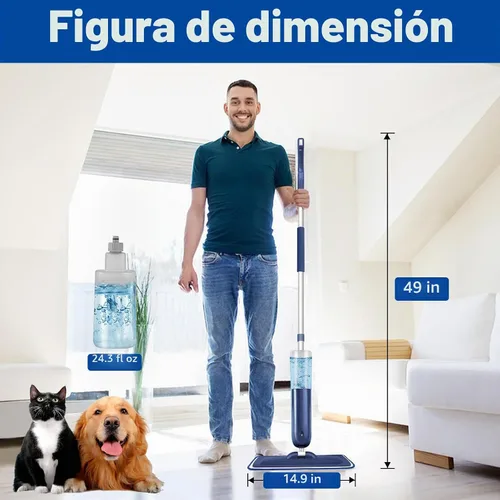 Vista 2 de PowerMop para limpieza de suelos con 3 almohadillas lavables, mopa de microfibra húmeda y seca con botella recargable de 24.3 fl oz para cocina