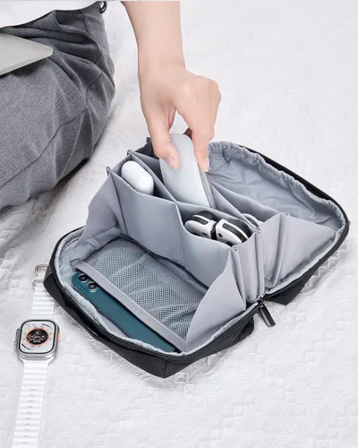 Vista 7 de BAGSMART Bolsa organizadora de electrónica, pequeña bolsa organizadora de tecnología de viaje para artículos esenciales de viaje, bolsa organizadora