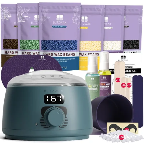 Vista 10 de BLITZWAX Kit de depilación brasileña y bikini para mujer, calentador de cera dura para cara, piernas y cuerpo, kit de depilación en casa, apto