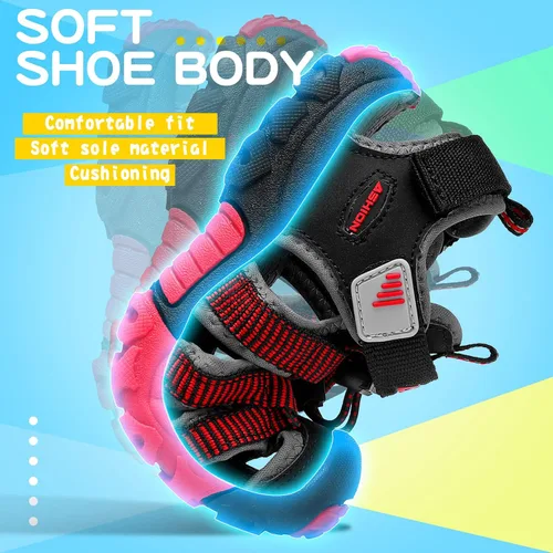 Vista 6 de Littleplum Sandalias para niños con puntera cerrada, sandalias deportivas para niños pequeños, zapatos de verano para niños grandes, caminar