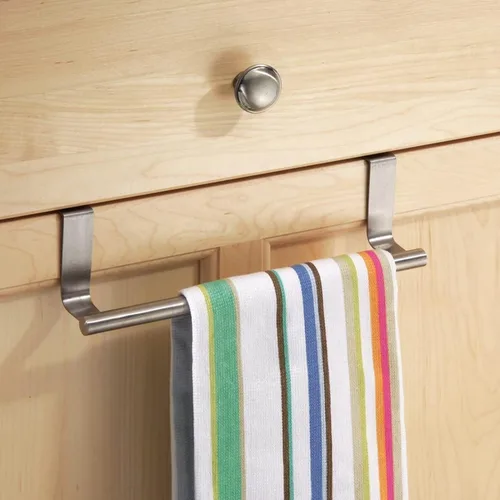 Vista 6 de Mziart Toallero moderno con ganchos para baño y cocina, colgador de toallas de acero inoxidable cepillado sobre gabinete (9 pulgadas)