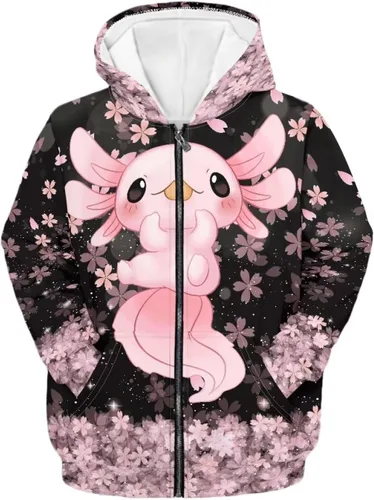 Vista 3 de Yuuxorilu - Sudadera con capucha y cremallera completa para niñas, con bolsillos, ropa para niños