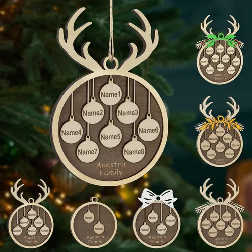 Vista 52 de Adornos de Navidad personalizados, familia de 1 nombre, adornos de Navidad de madera personalizados, decoración personalizada, decoración de árbol