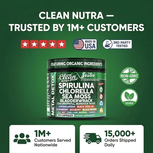 Vista 8 de Sea Tox Cápsulas de Espirulina y Clorella Orgánicas Limpieza Natural y Nutrición Musgo Marino Fucus Clorofila Raíz de Bardana Ashwagandha Cúrcuma 90