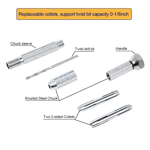 Vista 6 de Juego de taladros manuales de tornillo de cobre de precisión con 25 brocas micro giratorias, taladro manual para resina, joyería, PCB, plástico