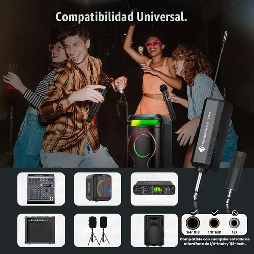 Vista 6 de Micrófono inalámbrico - Micrófono de karaoke para cantar - Micrófonos de mano dinámicos dobles recargables con receptor - Micrófono inalámbrico