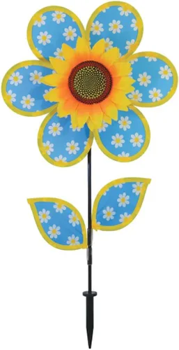 Vista 16 de Molinete con hojas de girasol púrpura "En la Briza" de 19 pulgadas. Incluye estaca para el suelo. Colorida flor para tu patio y jardín, 12", Rojo