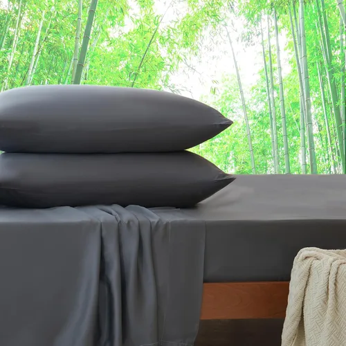 Vista 2 de Bedbay Juego de sábanas de lujo tamaño individual, 100 % viscosa de bambú, juego de sábanas de enfriamiento suave y sedoso para personas que duermen