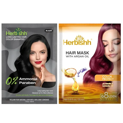 Vista 11 de Herbishh Champú Color Cabello Negro 6.8 fl oz+ Aceite Cabello 1 fl oz+ Aceite de argán y negro
