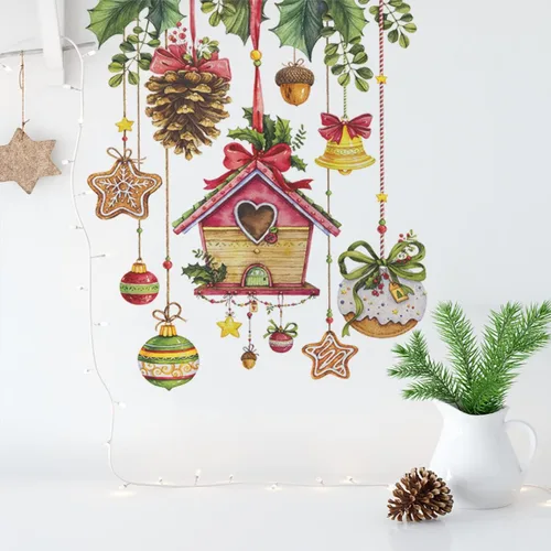 Vista 7 de Calcomanías de pared de Navidad, 1 unidad, calcomanías de pared de vinilo de Navidad, murales de pared extraíbles de Navidad, despegar y pegar