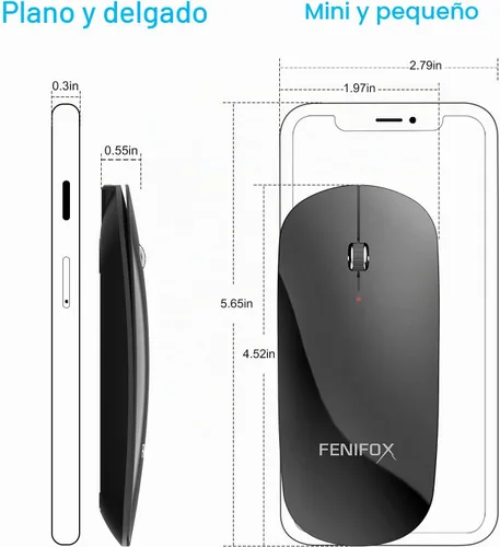 Vista 2 de FENIFOX mini mouse Bluetooth, mouse óptico móvil portable ultrafino con batería recargable para PC, Mac, laptop, tablet Android, Negro