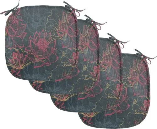 Vista 199 de Ambesonne Cojín de asiento para silla de flores, detalles florales con hojas y remolinos, estampado artístico romántico y vívido y vibrante