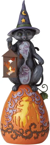 Vista 2 de Jim Shore Heartwood Creek Gato en calabaza con luz en estatua de linterna