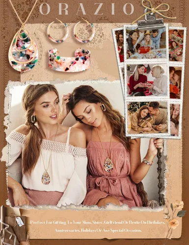 Vista 7 de Conjunto de Joyería de Acrílico ORAZIO para Mujeres, Collar, Pendientes de Resina Estilo Boho, Pulsera