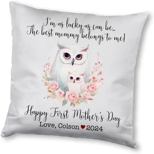 Vista 12 de Funda de almohada personalizada para el primer día de la madre, diseño floral de búho, funda de almohada personalizada para el día de la madre Búho