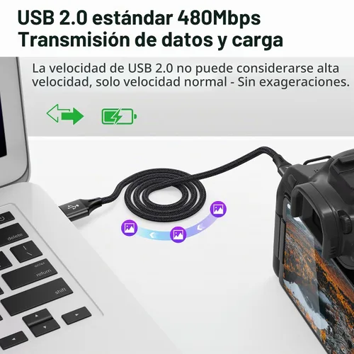 Vista 3 de AGVEE Cable Mini USB de 3.3 pies, USB A duradero a Mini-B de datos y Negro