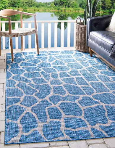 Vista 11 de Unique Loom Outdoor Safari Collection - Alfombra de área - Jirafa (2' x 6' 1" camino, azul/gris)