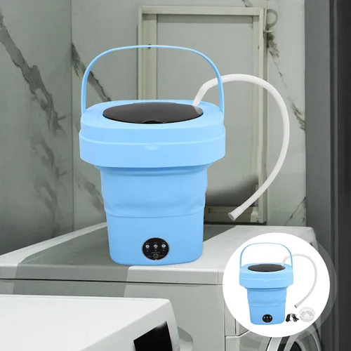 Vista 7 de LALAFINA Portable Mini Folding Washer Machine with Spin-dry Function for Home Dormitory Compact Lightweight Collapsible Washer with Modes for Small