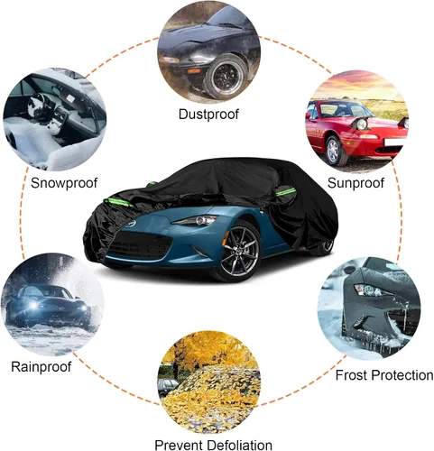 Vista 5 de Funda impermeable para auto compatible con Mazda MX-5 Miata 1998-2025, 210T 6 capas con forro interior de algodón, fundas para todo tipo de clima