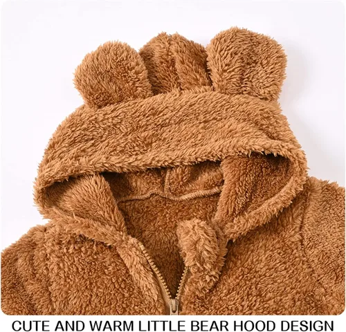 Vista 4 de Overol de forro polar para bebé, traje de nieve con orejas de oso para recién nacido, abrigo cálido